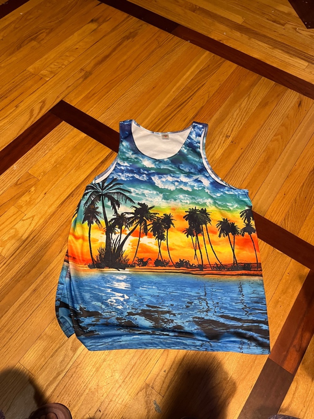 Men's Sunset Palm-Print Beach Tank Top - Blue & Orange